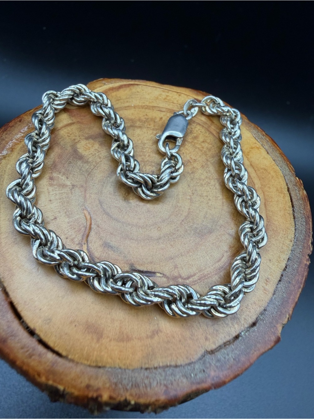 Men's Sterling Silver Rope Chain Bracelet - Twisted Link Design 8” - 9.9g